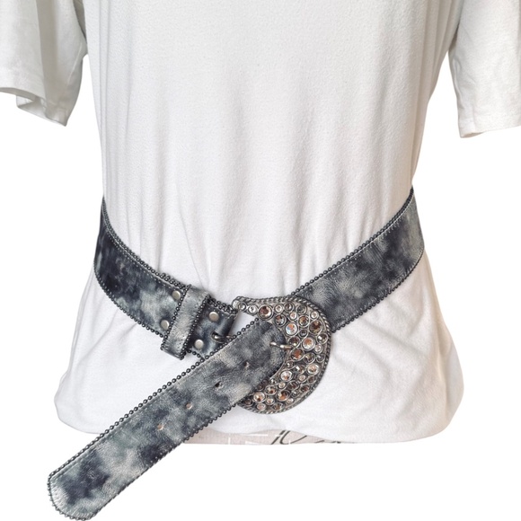 Leatherock Silver Embellished Wide Leather Belt main image 6
